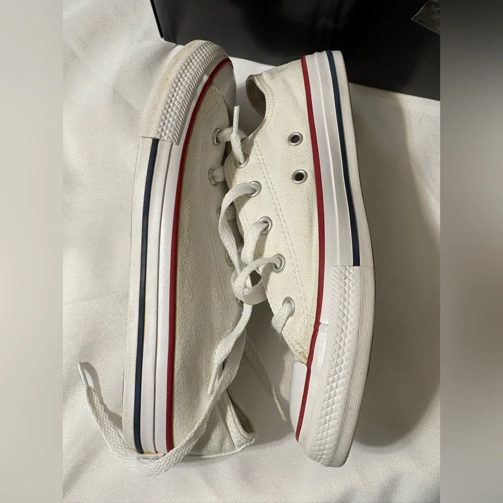 Converse All Star Sneakers Youth Size 3 tennis shoe white red trim low‎ top